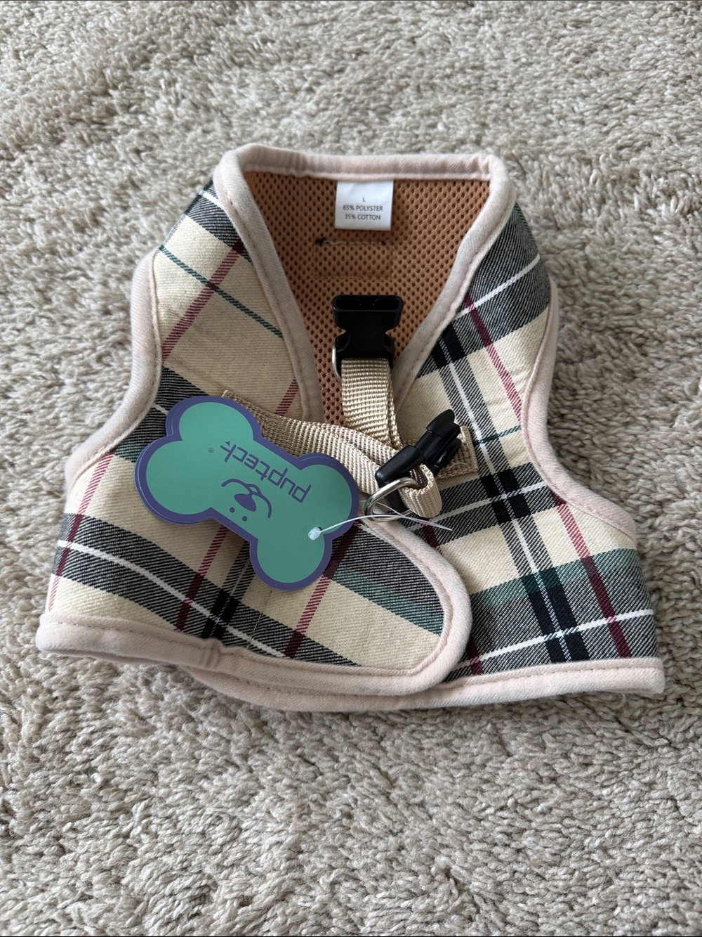 Puptech Plaid Dog Harness - Beige, Black, Green, Red